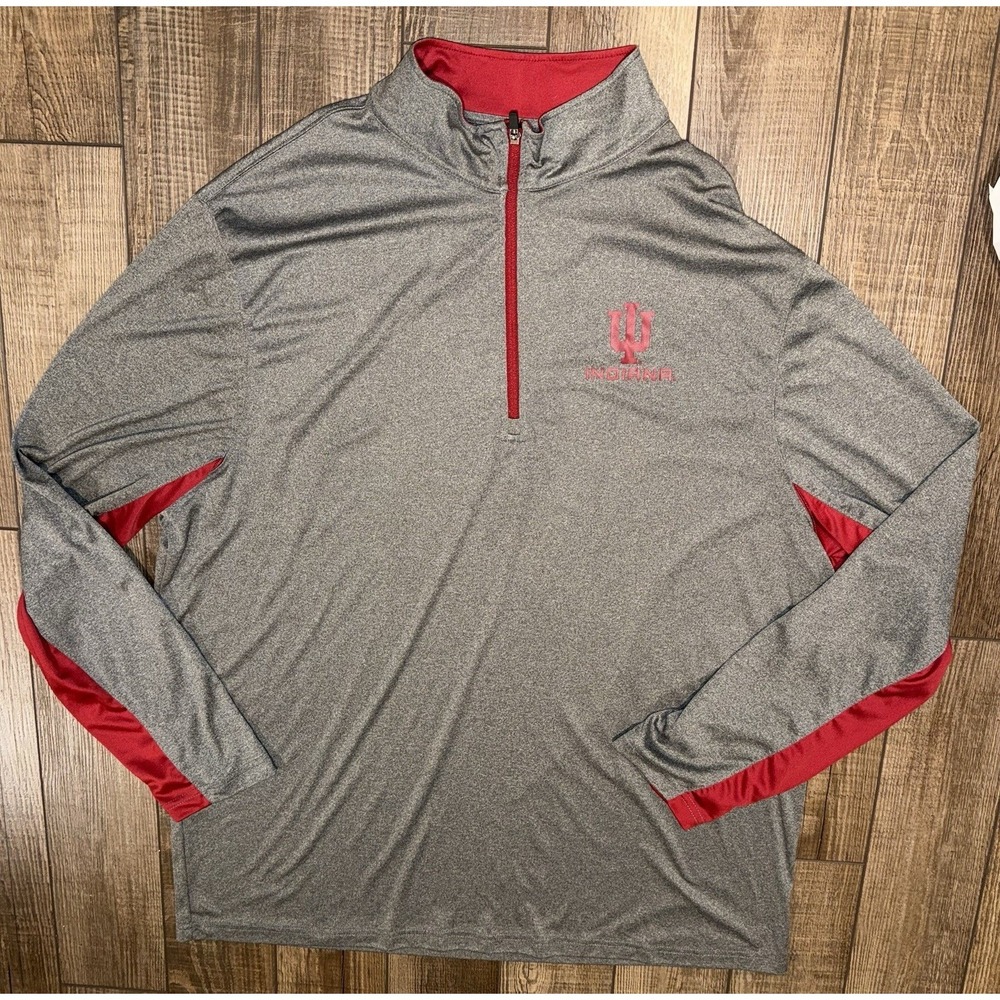 Campus Heritage Indiana Hoosiers Quarter Zip Pullover Gray Red Mens 3XLT IU NCAA